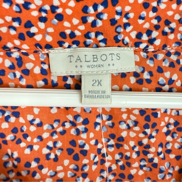 Talbots Top Womens 2X Short Sleeve Floral Blouse Orange Blue White Cotton Casual - Picture 5 of 8